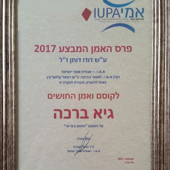 תעודת הפרס האמן המבצע  2017